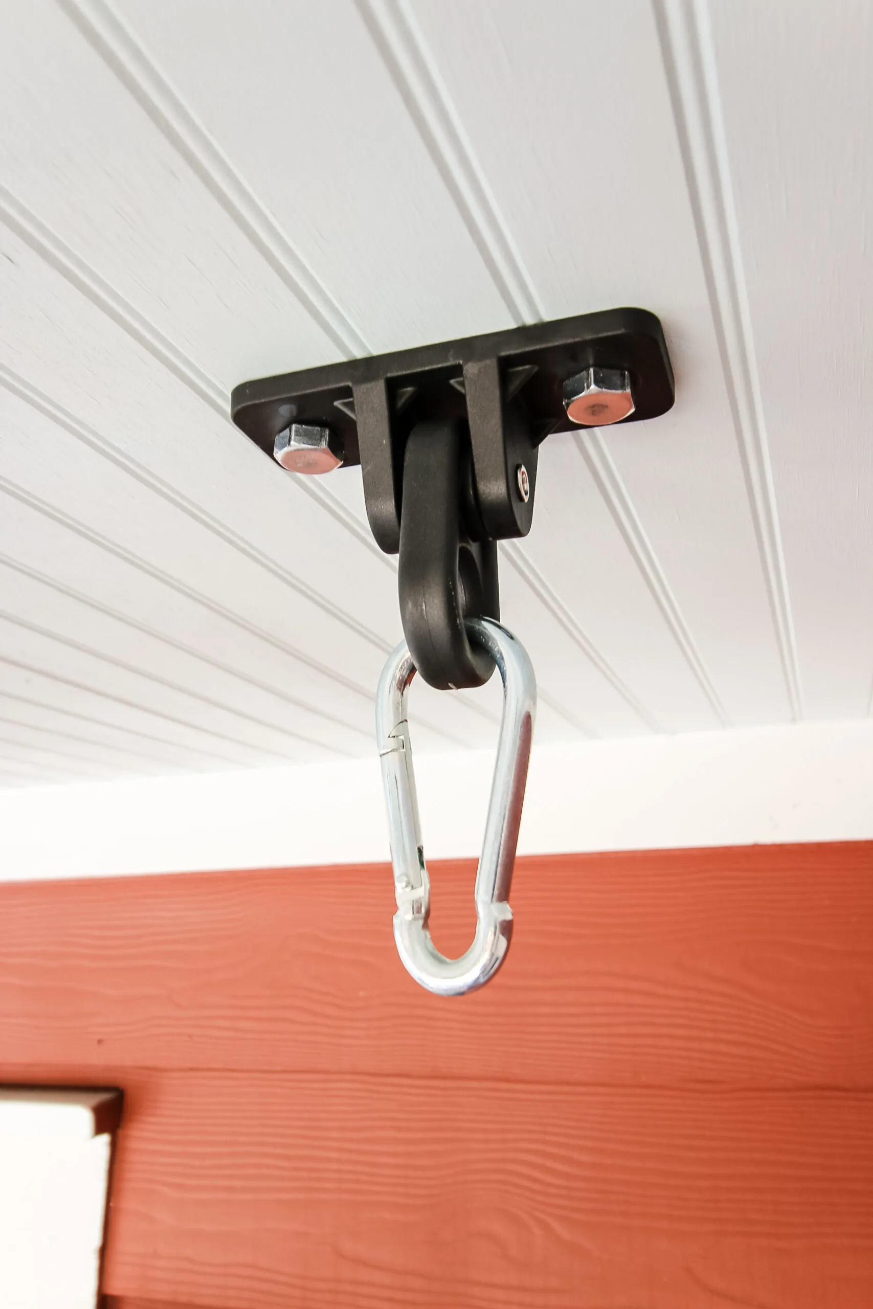 Porch swing hardware in place