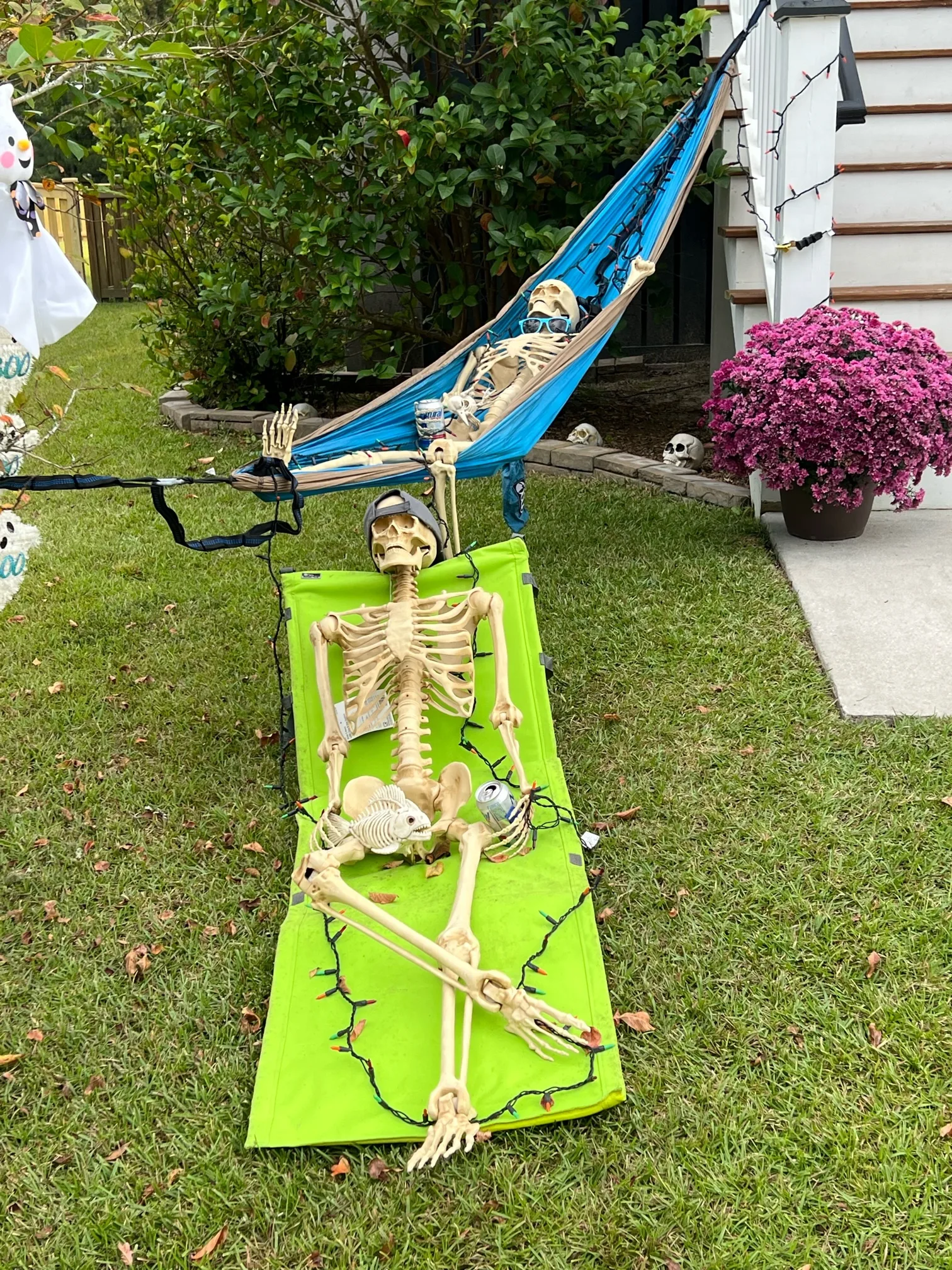 skeleton in a hammock