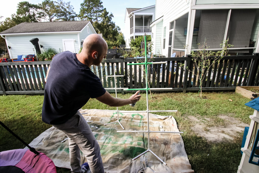 Spray painting PVC Christmas trees