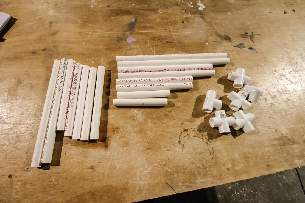 PVC pipes cut for Christmas tree