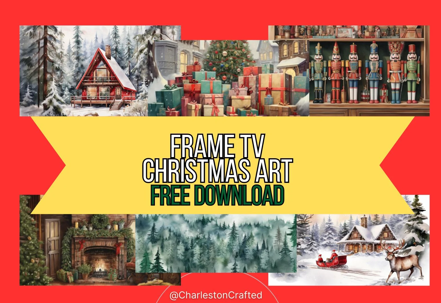 christmas frame tv free art mock up