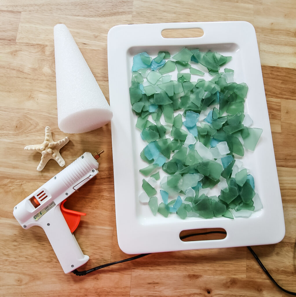 supplies to make sea glass christmas trees