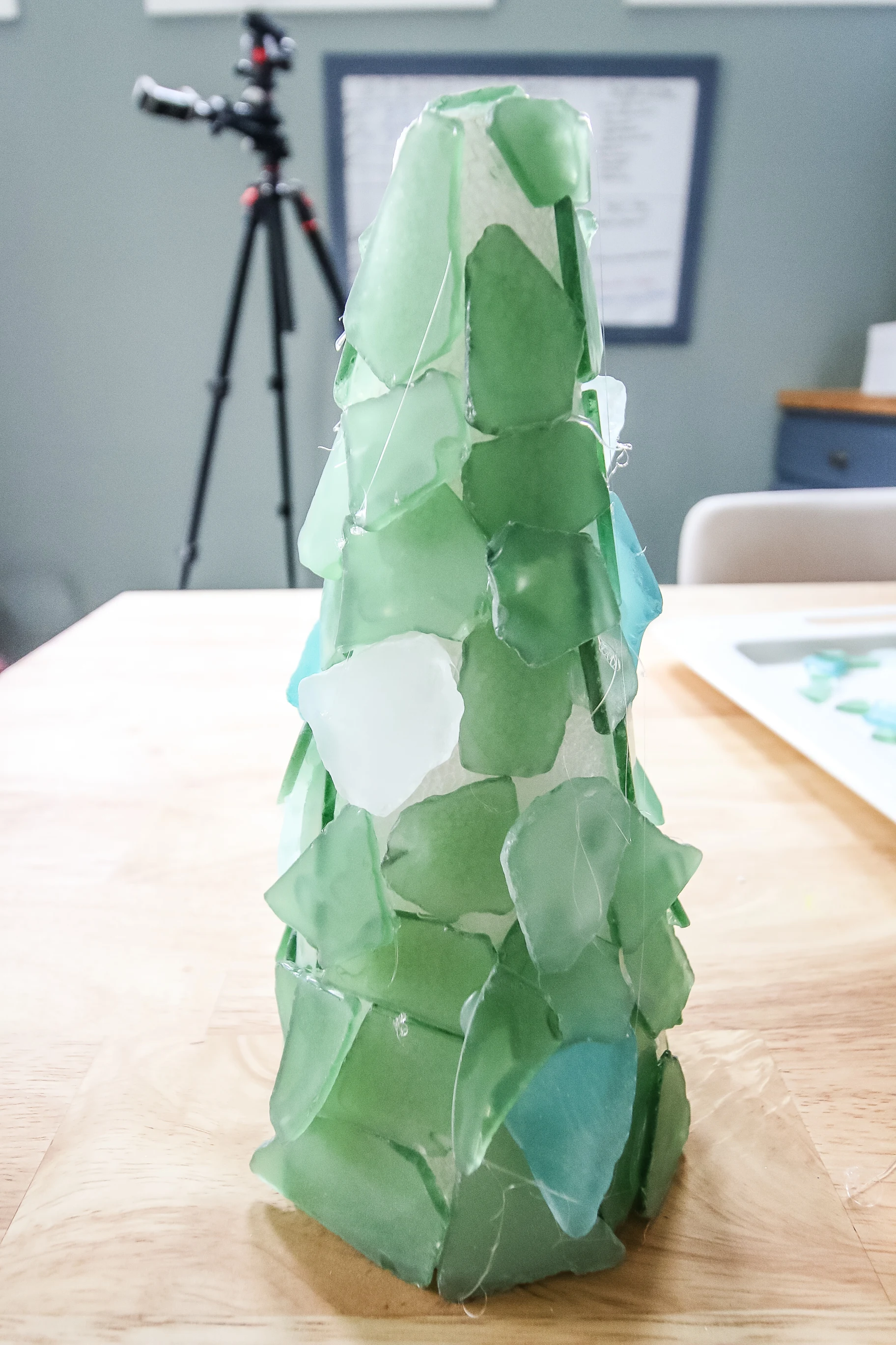 sea glass christmas tree before filling gaps