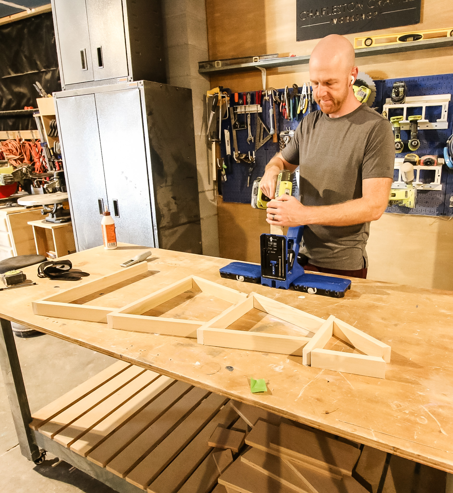 Drilling pocket holes for wall mount christmas tree