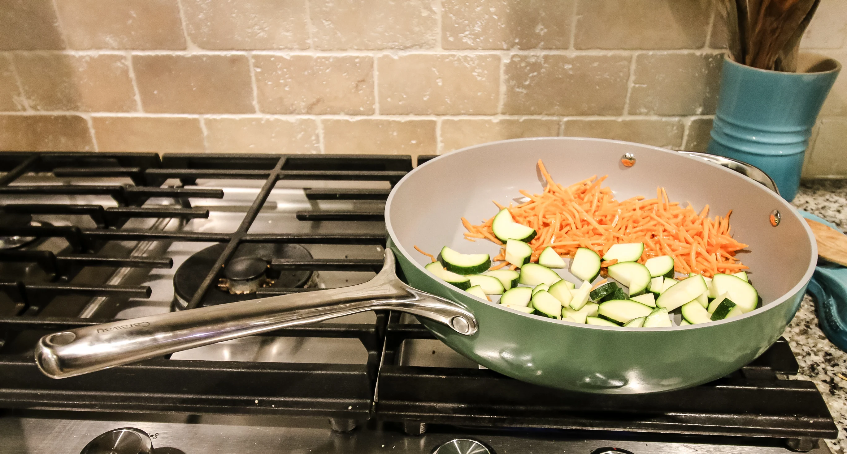 Cooking veggies on Caraway pan