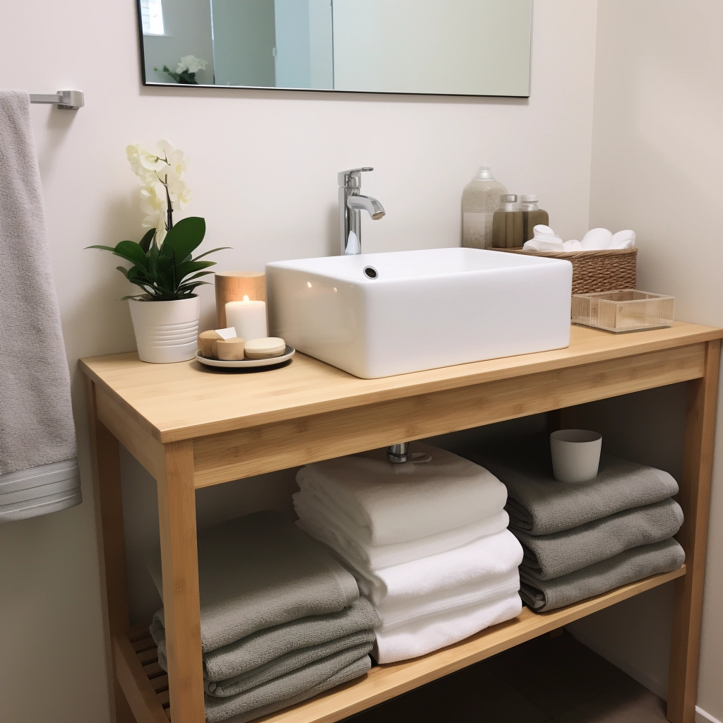 bathroom vanity with towel storage