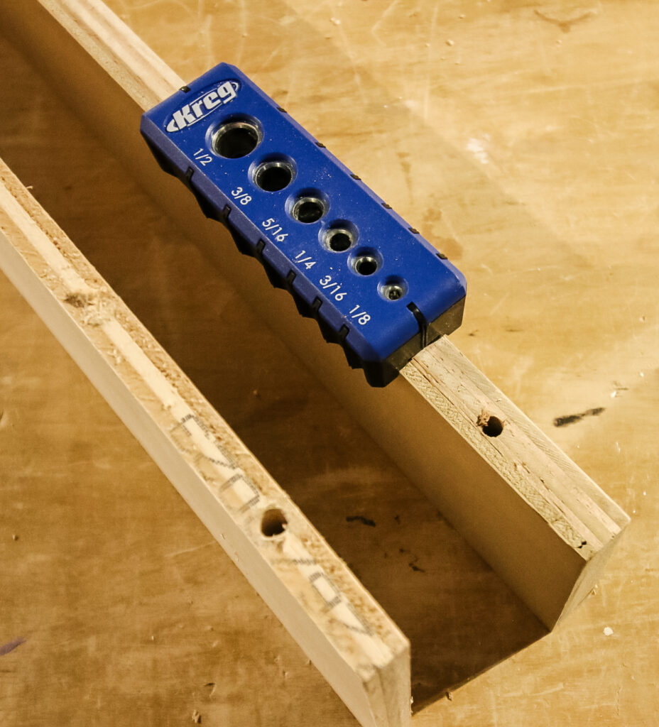 Holes drilled with Kreg Drilling Guide