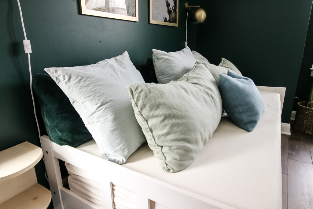 closeup of pillows on a daybed