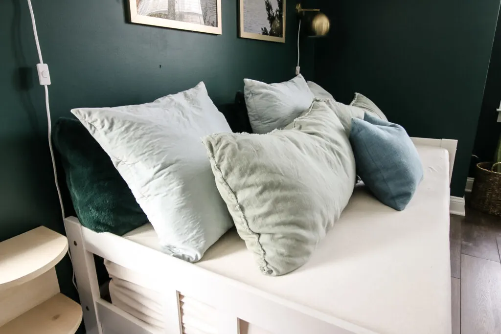 closeup of pillows on a daybed