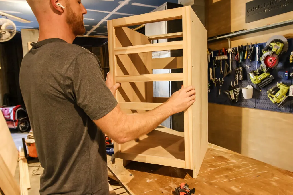 Attaching face frame to base cabinet with drawers