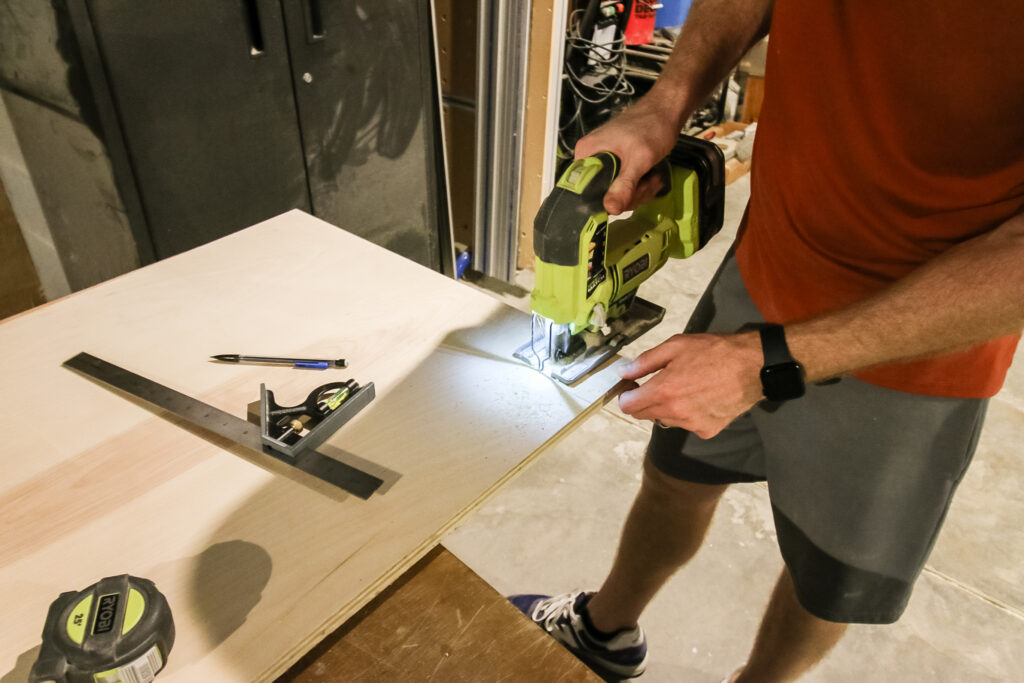 Cutting notch for base cabinet toe kick