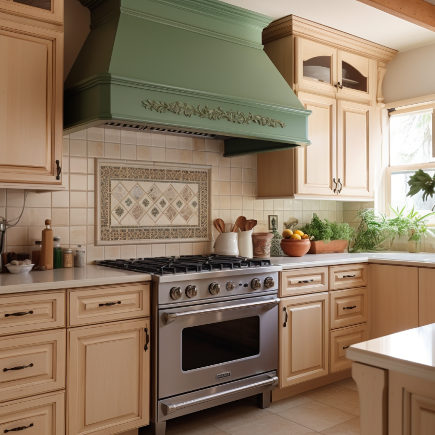 kitchen with green range hood