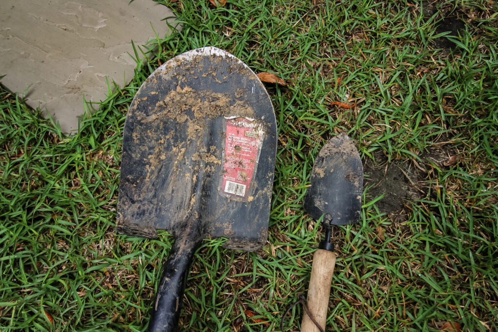 dirty garden tools