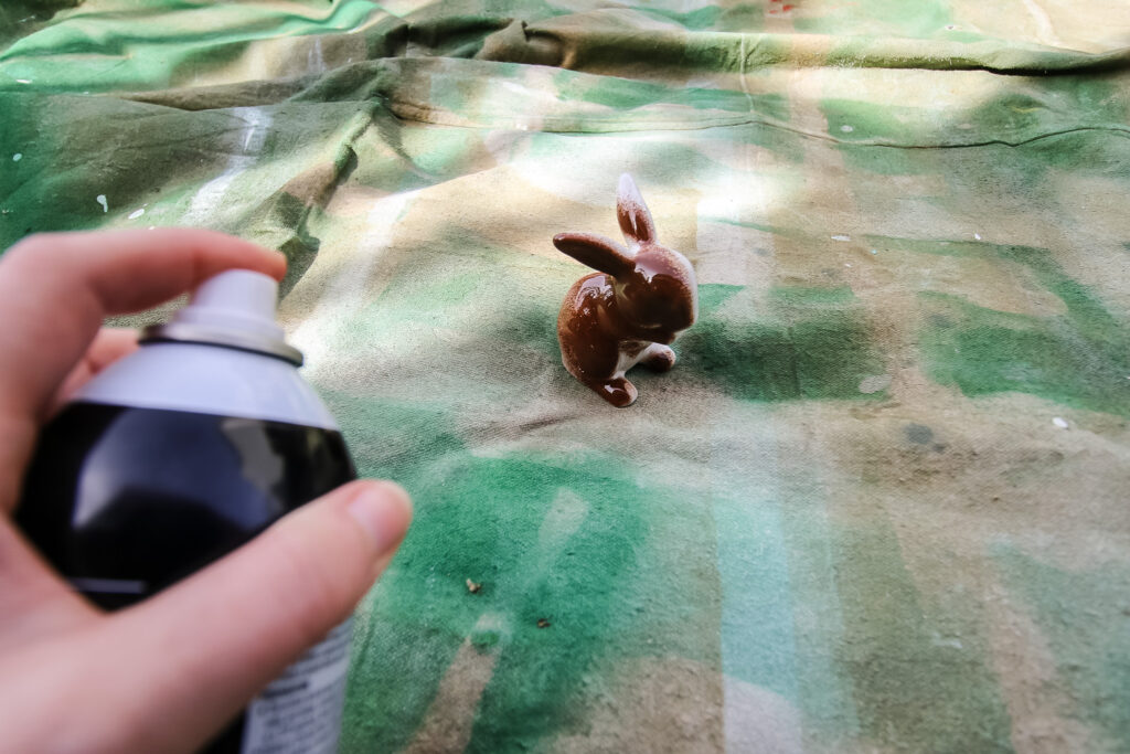 spray painting ceramic bunnies