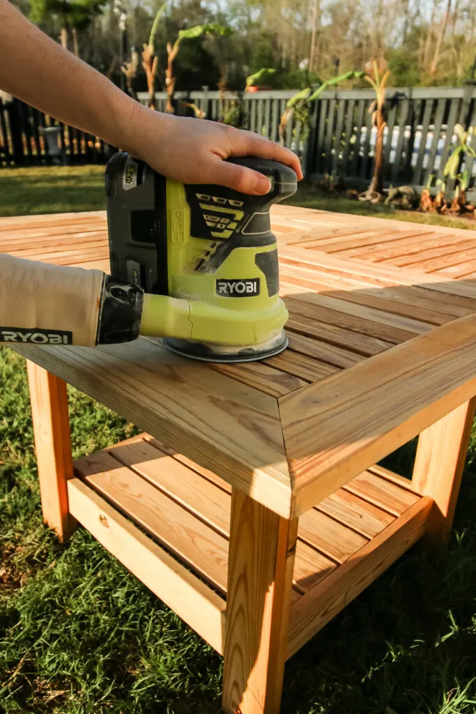 sanding outdoor wooden furniture
