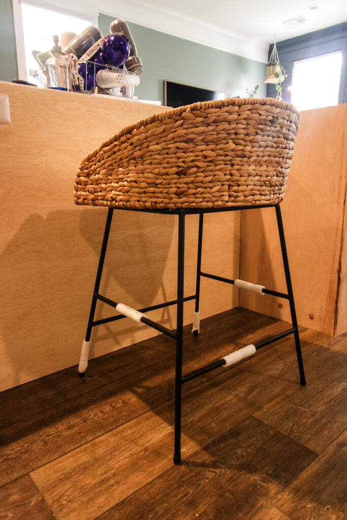 woven bar stool in the kitchen