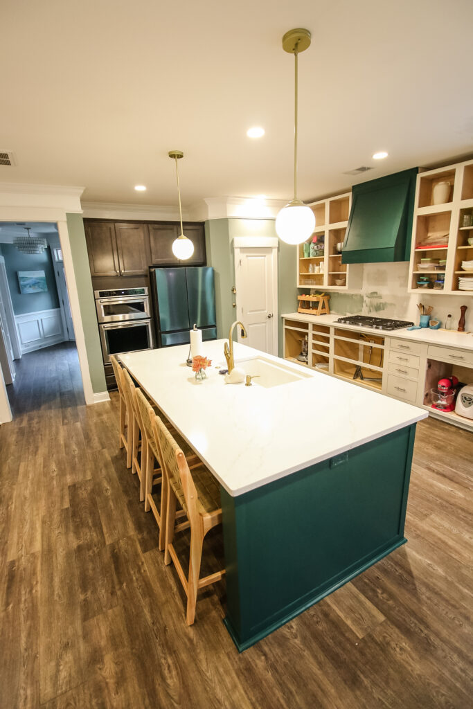 Kitchen island in renovated kitchen