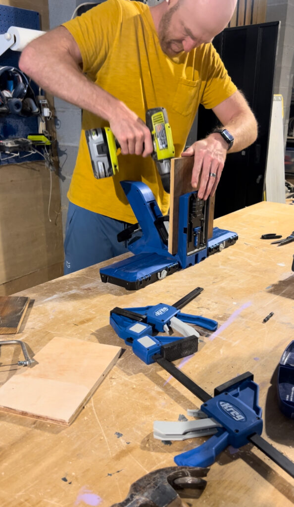 Drilling pocket holes in cookbook holder