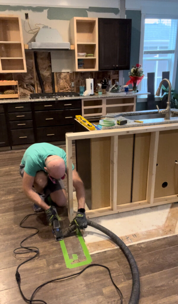 Cutting flooring around island