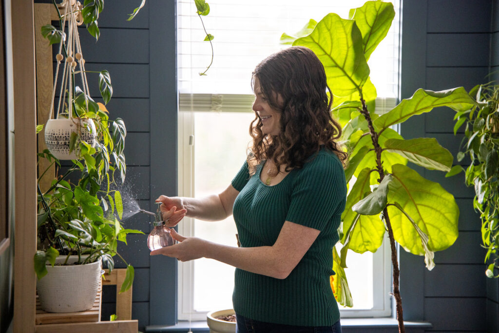 misting potted plants
