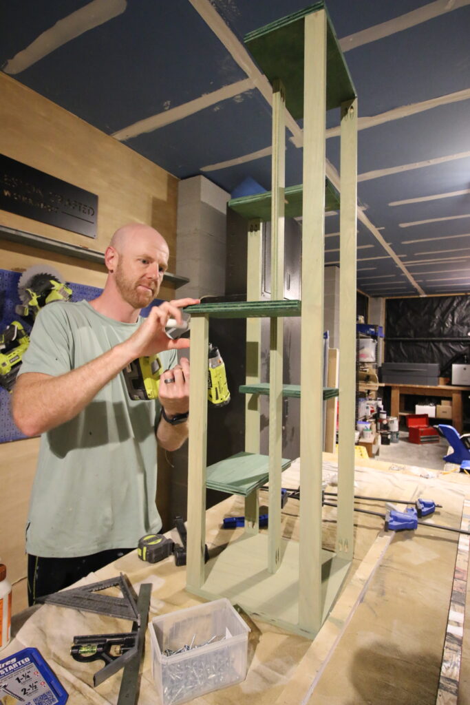 Attaching shelves to plant tower
