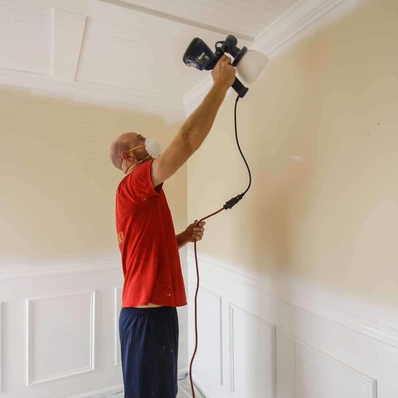 Paint spraying ceiling white