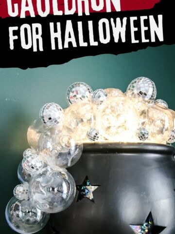 DIY Disco Ball Light Up Cauldron for Halloween