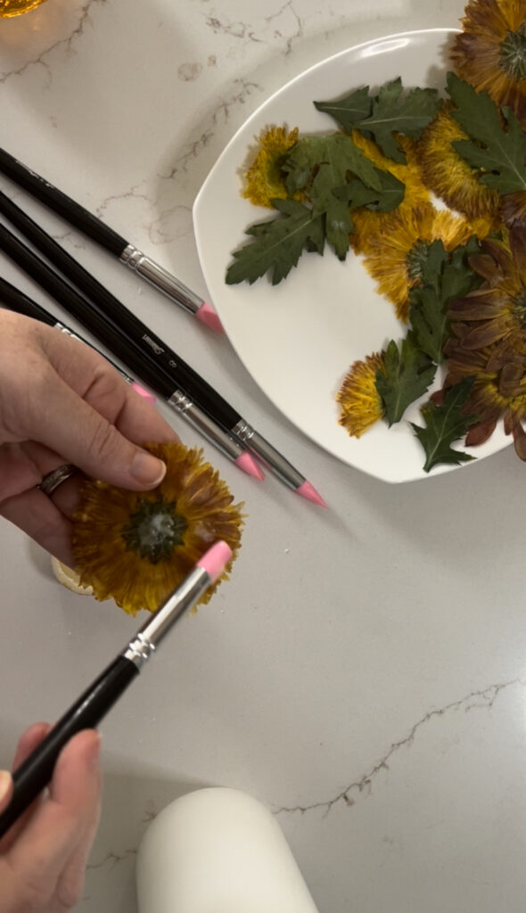 painting pressed flowers with wax