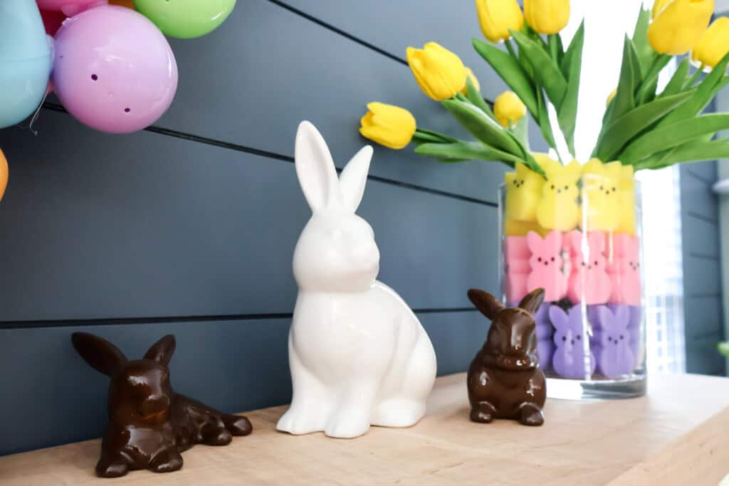 easter bunnies on the mantel