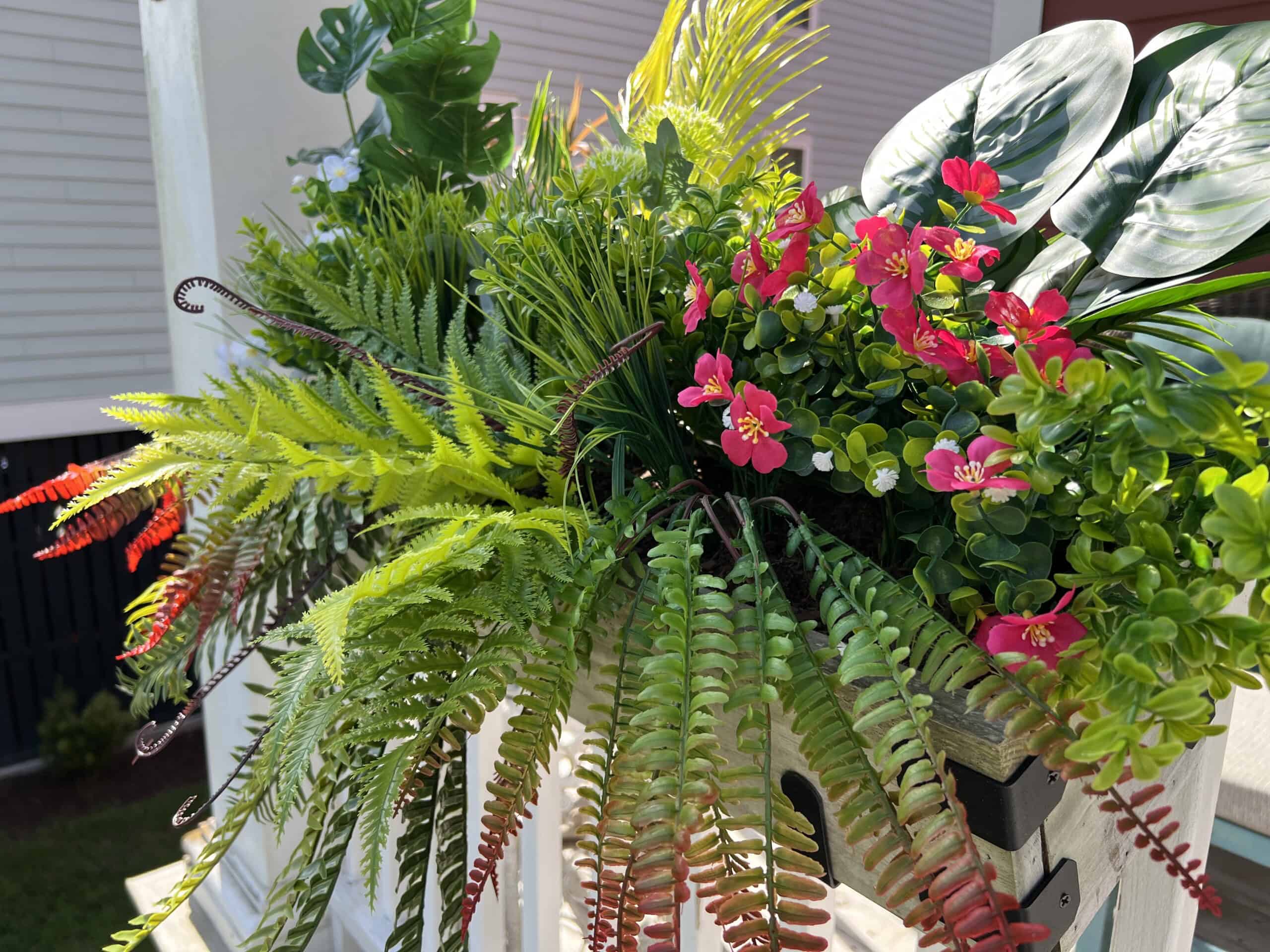 faux plant tropical windowbox planter