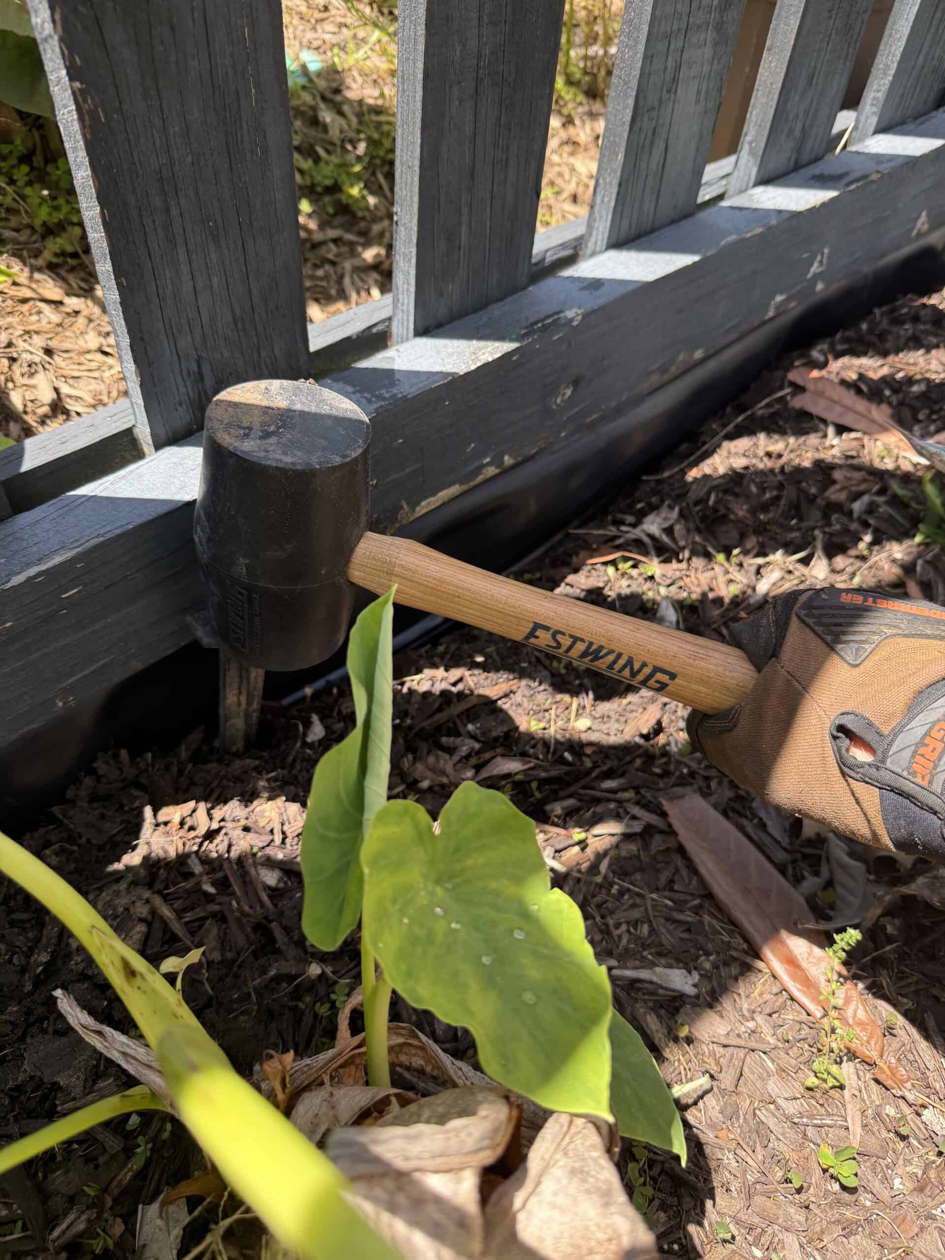 Hammer stake to keep edging in place