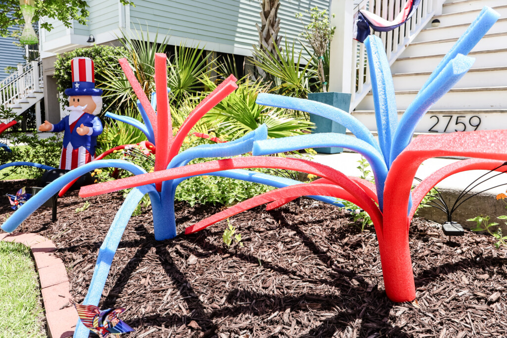 pool noodle fireworks for 4th of july yard decor