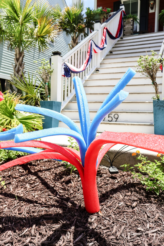 pool noodle fireworks for 4th of july yard decor