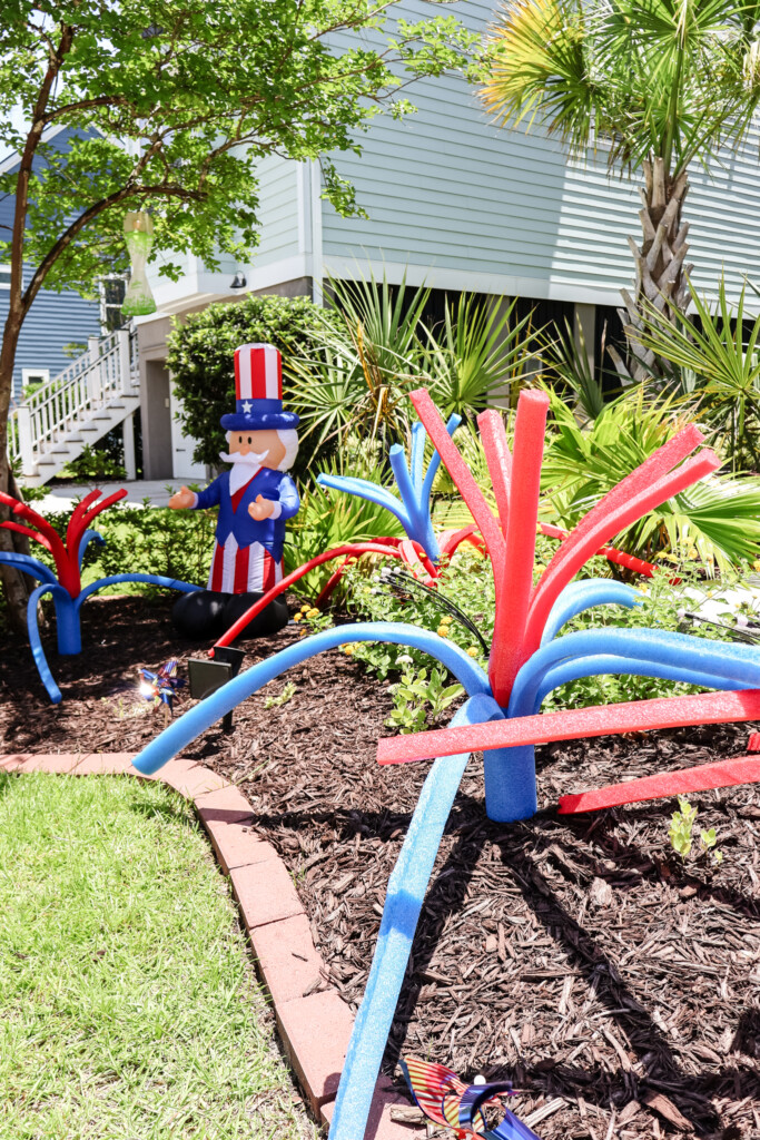 pool noodle fireworks for 4th of july yard decor