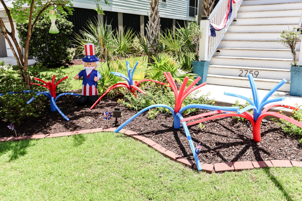 pool noodle fireworks for 4th of july yard decor