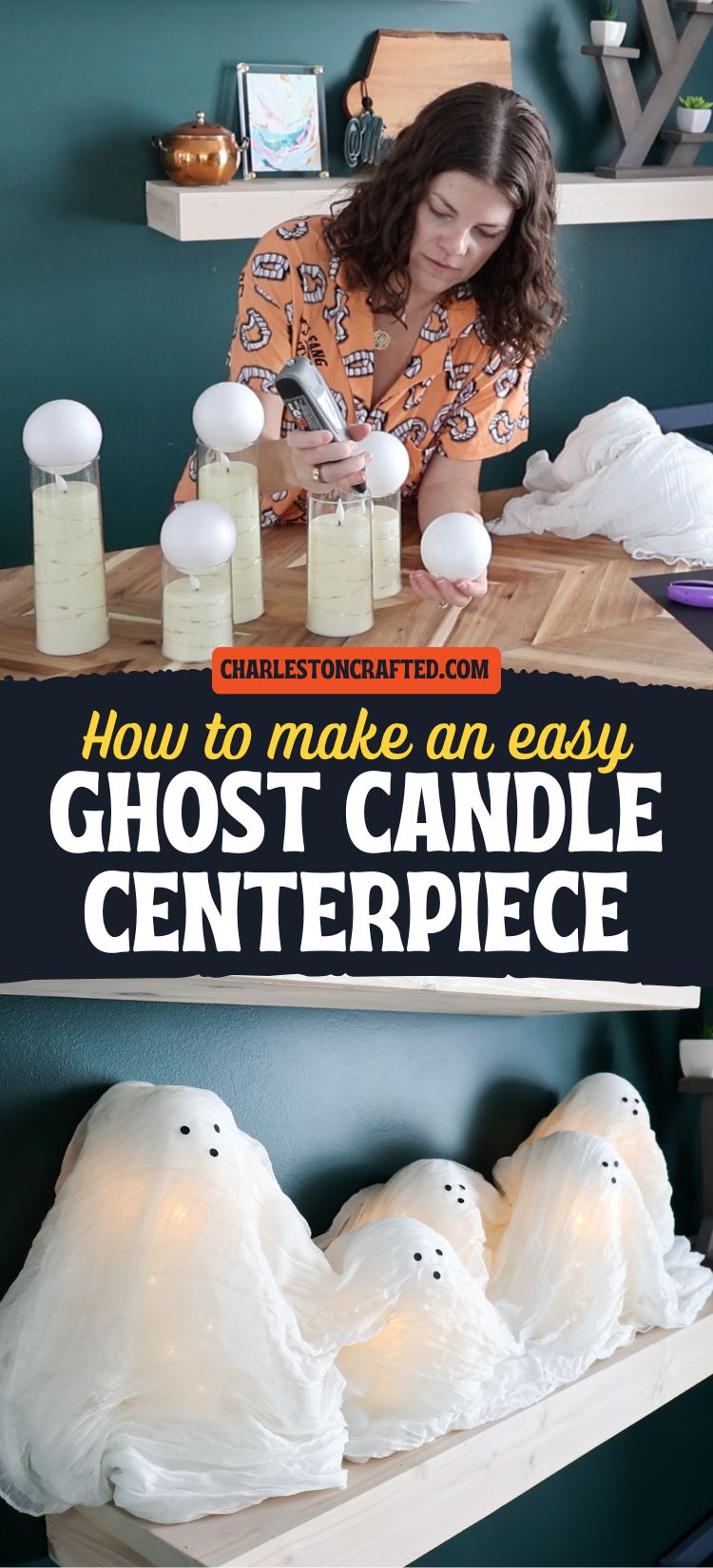 How to Make a Ghost Candle Centerpiece for Halloween