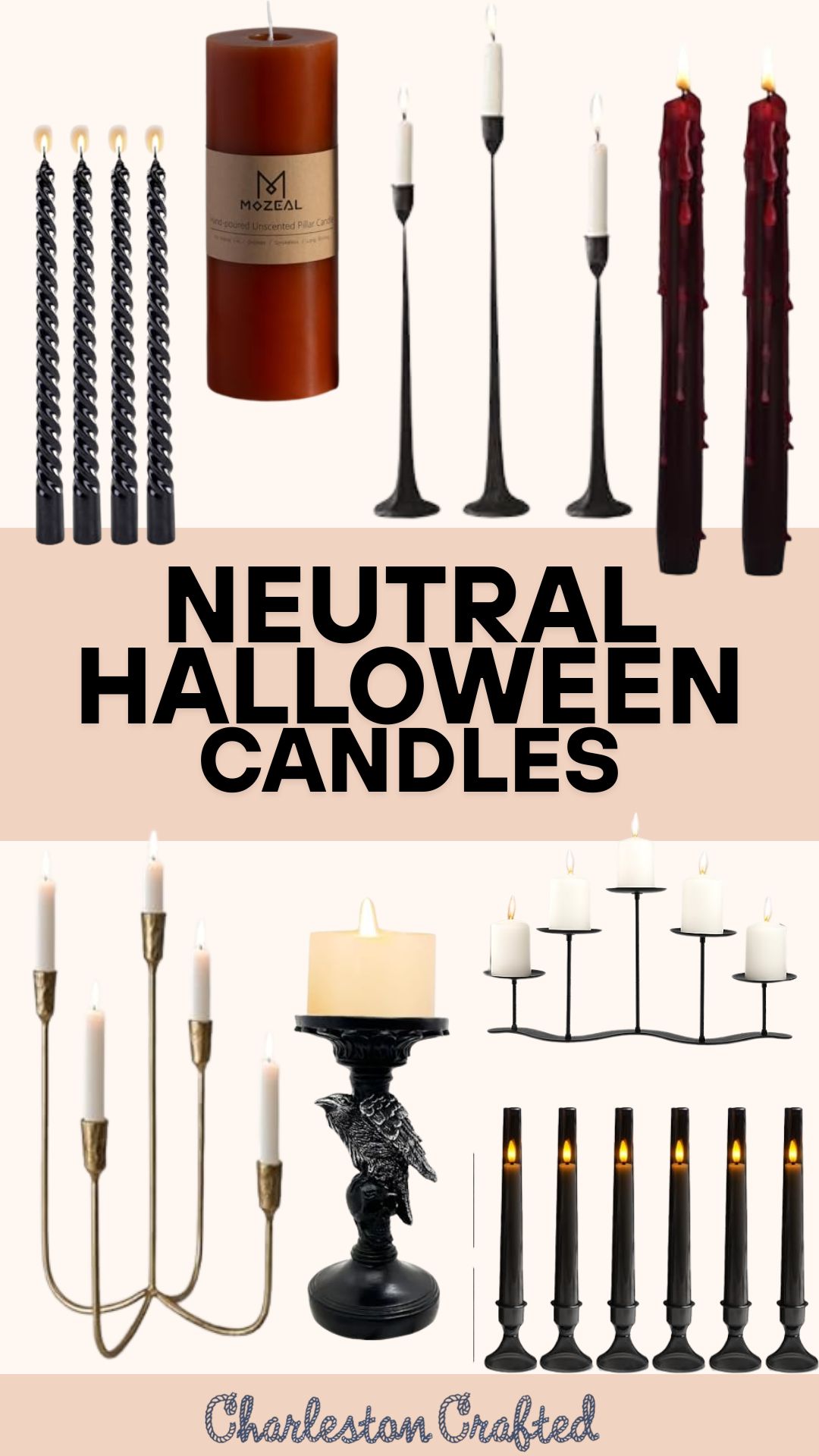 Neutral Halloween Candle Decor