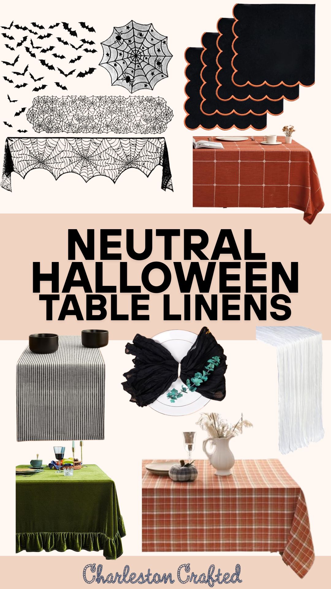 Neutral Halloween Table Linen Decor
