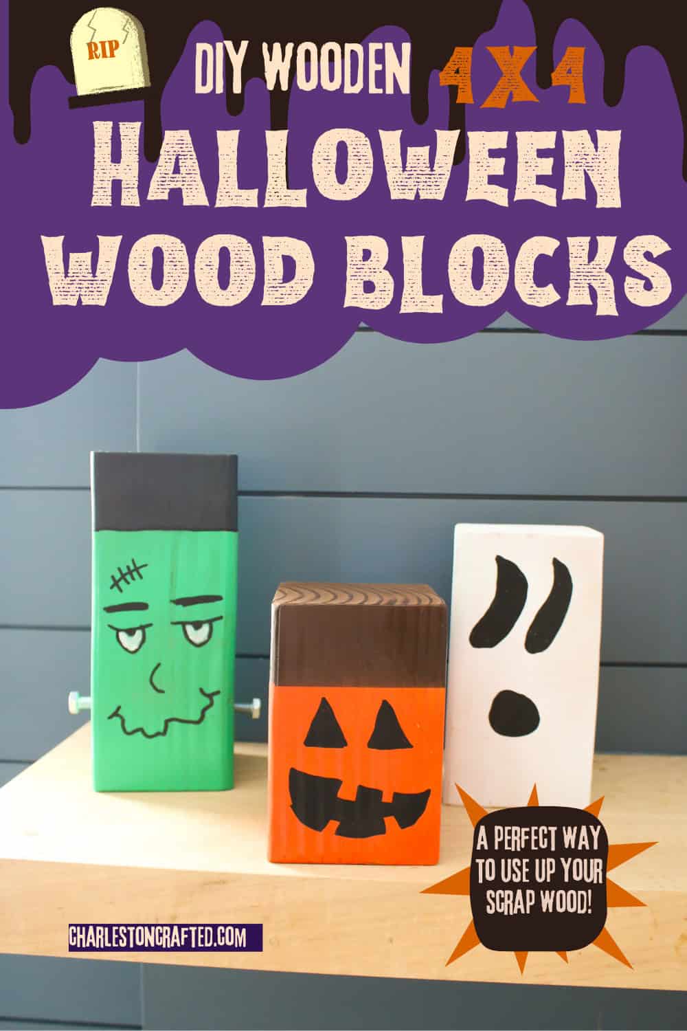 4x4 Halloween wood blocks - Charleston Crafted