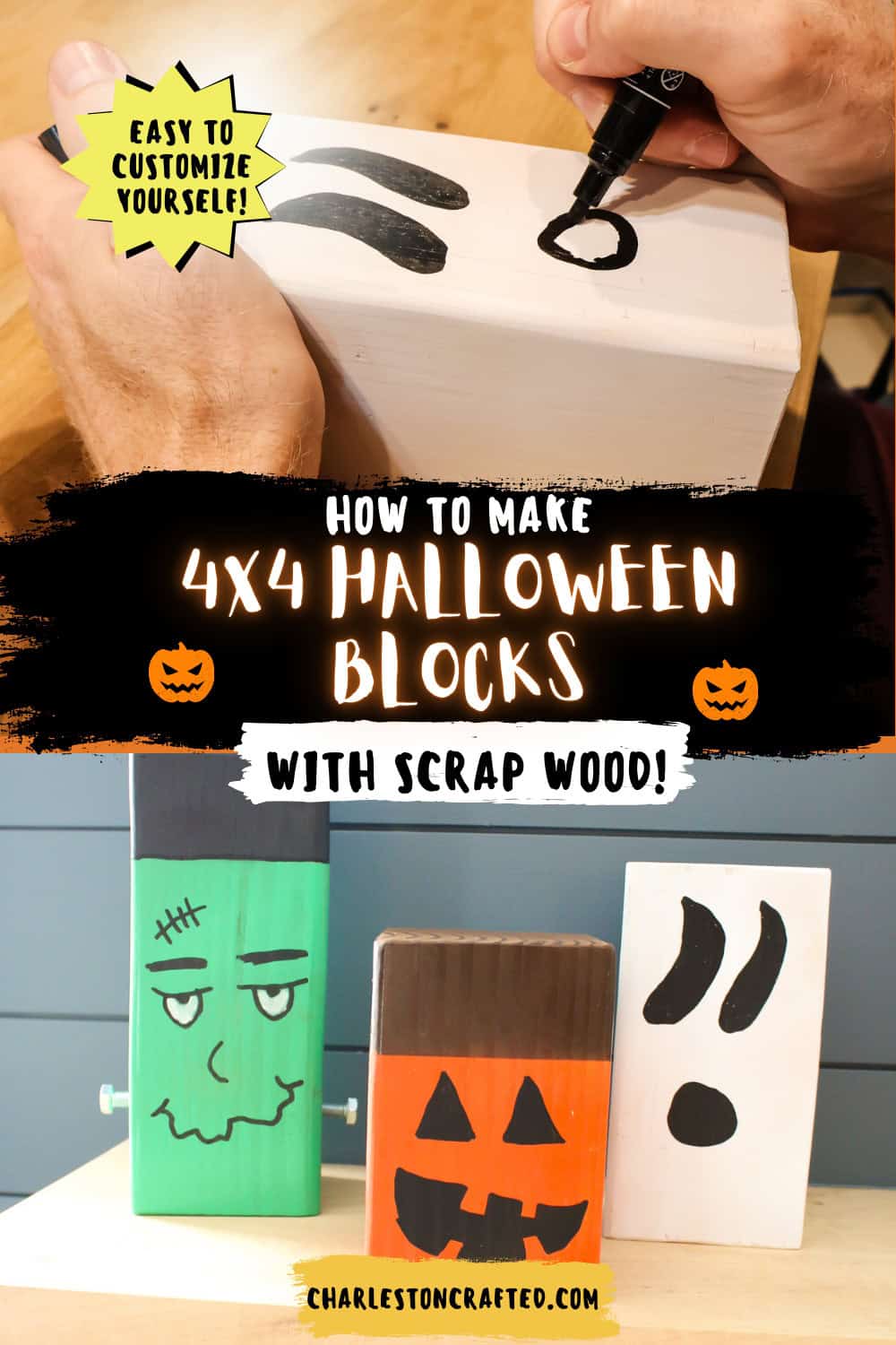 4x4 Halloween wood blocks - Charleston Crafted
