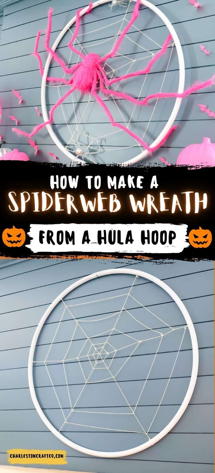 DIY hula hoop spiderweb wreath