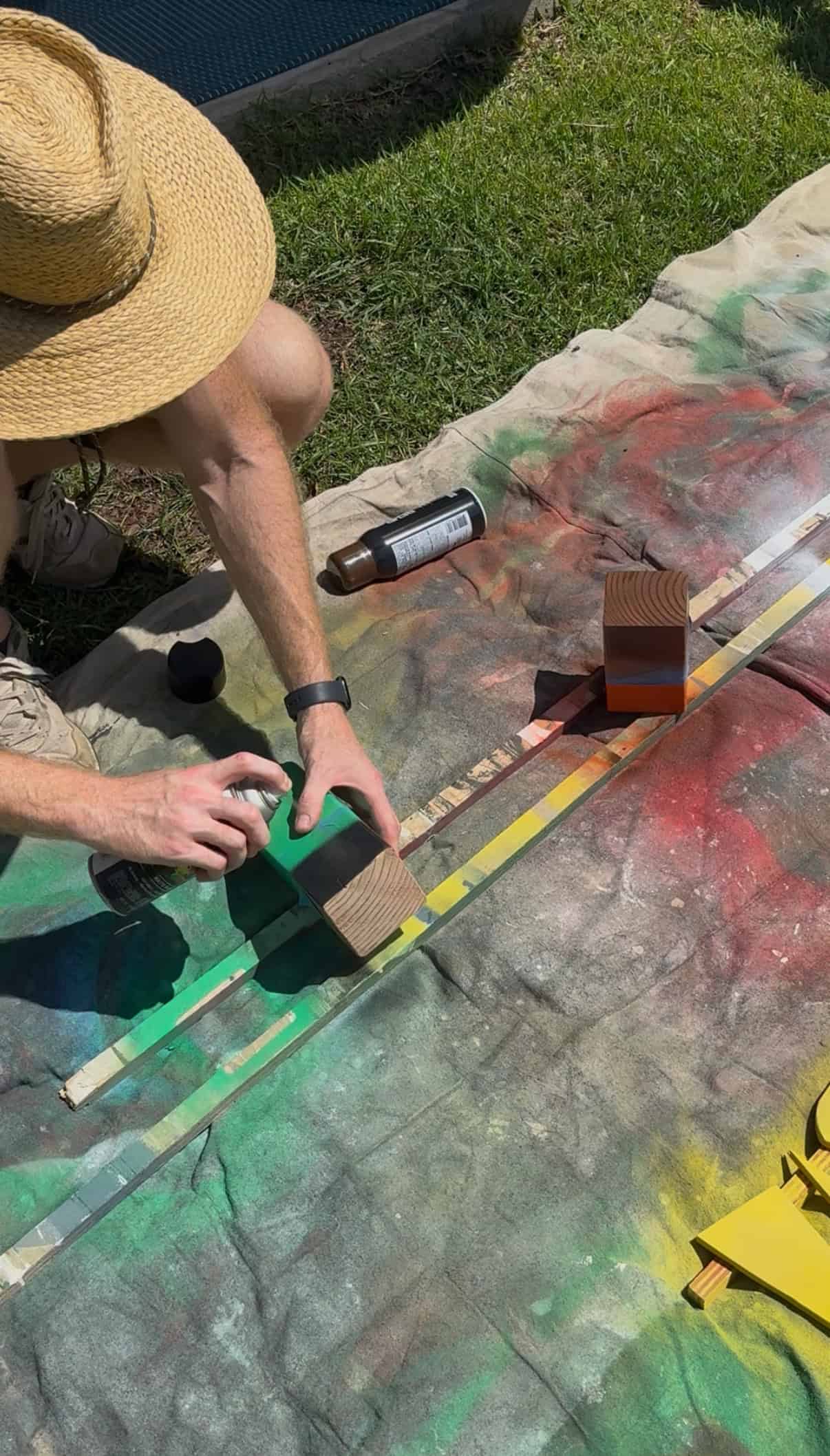 Spray painting wood blocks