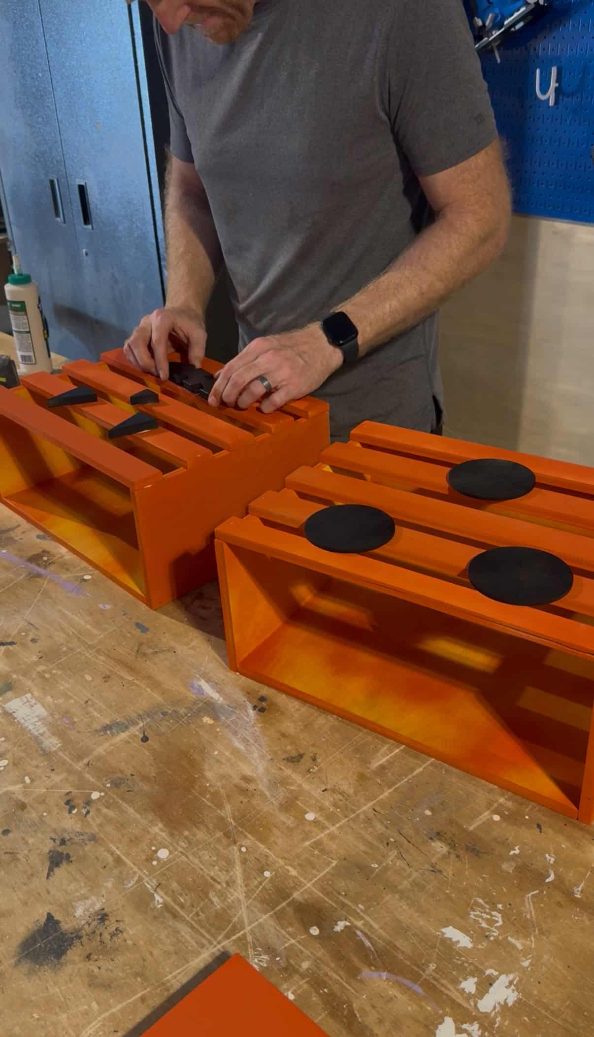 Attaching face pieces to wooden jack o lantern
