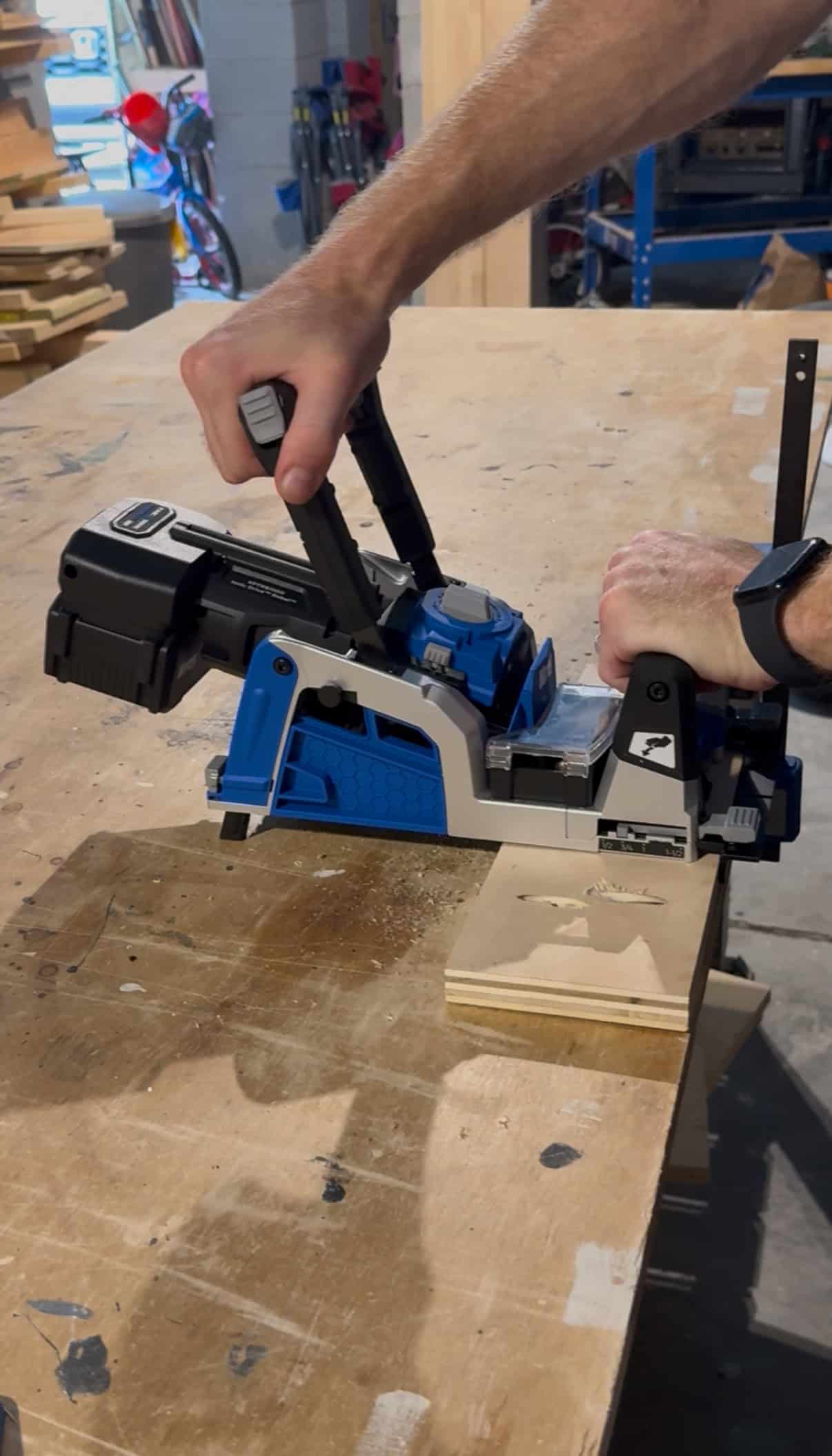 Kreg Rebel pocket hole jig in use