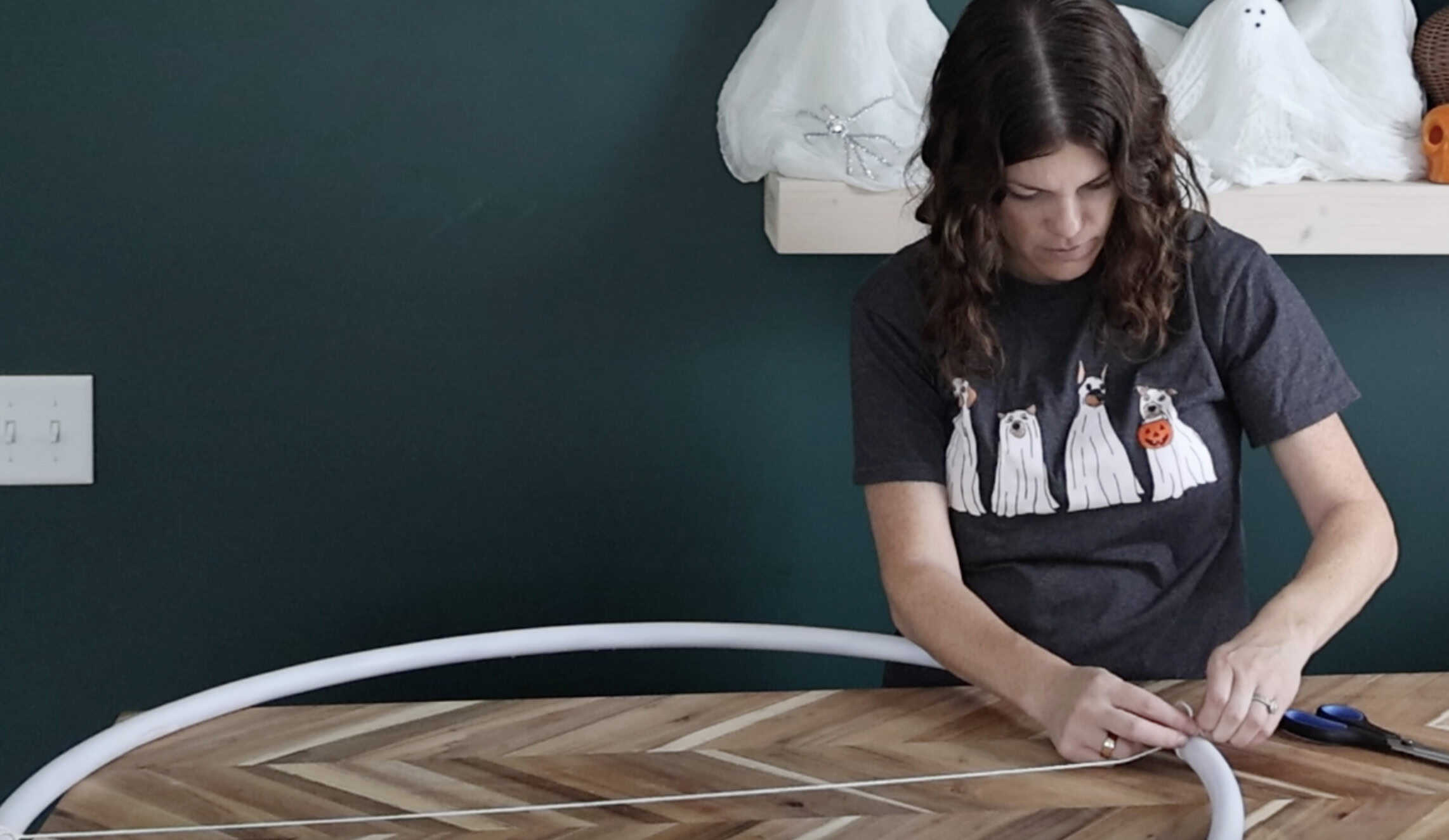 making a hula hoop spiderweb