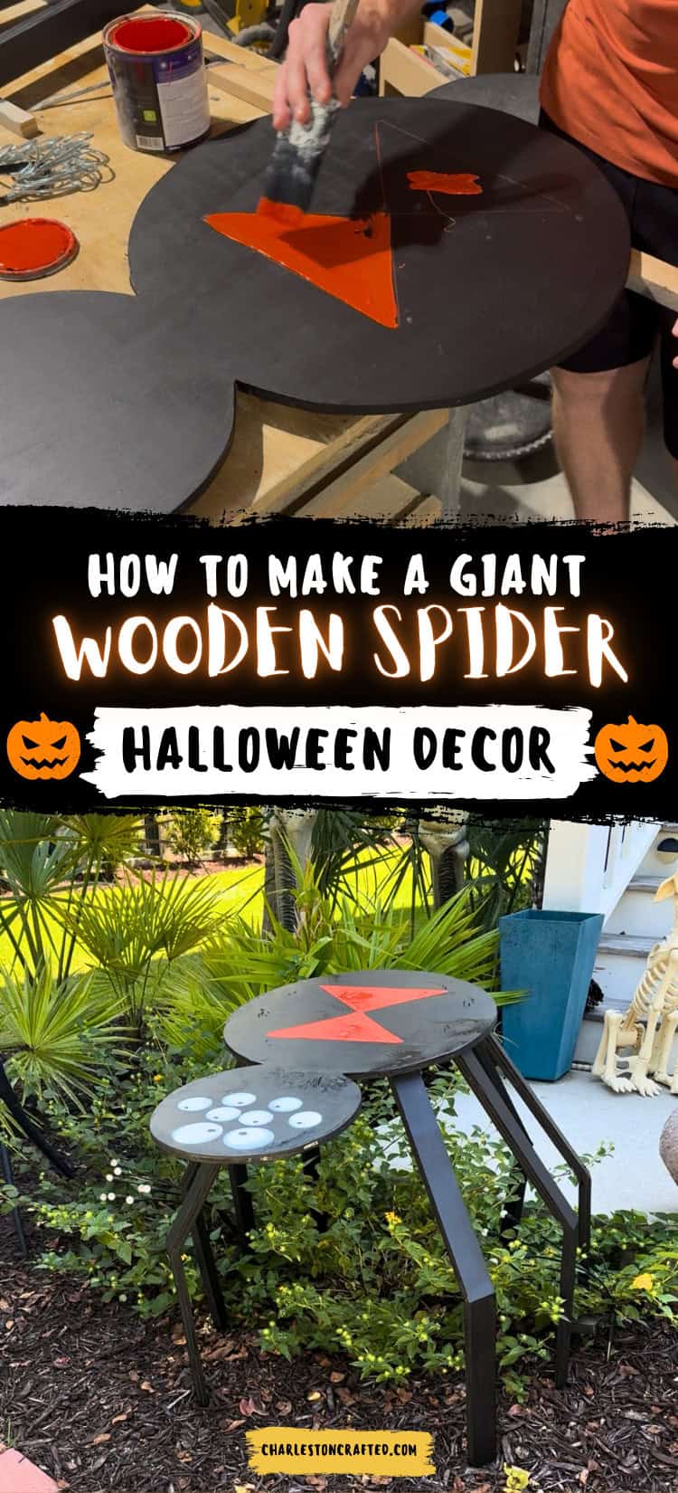 DIY oversized wooden spider - Charleston Crafted